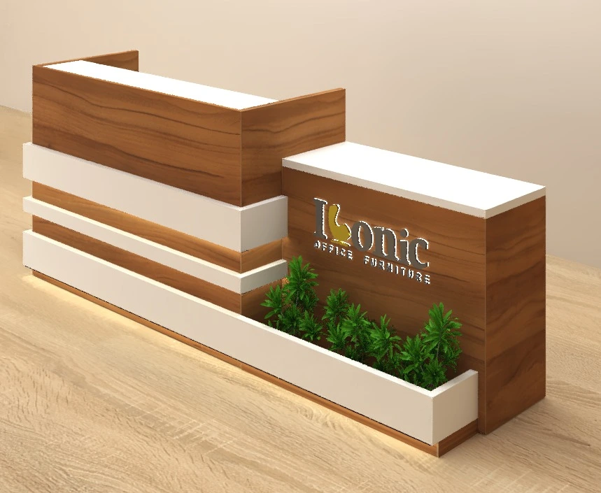 flora-reception-desk with space for plantsand logo