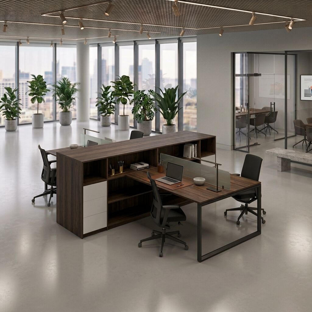 Workstation desk, chair, storage cabinets